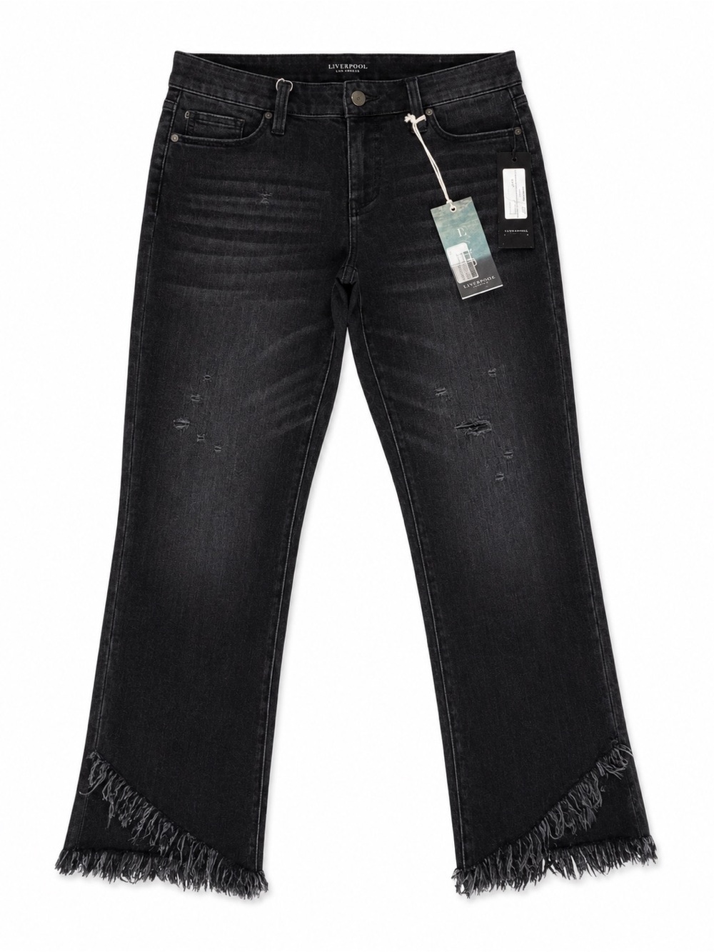 Liverpool Los Angeles | Black Distressed Fringe Hem Jeans | Size 28W / 6  | NWT